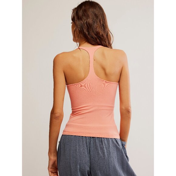 FREE PEOPLE Clean Lines Racerback Cami / Brilliant Coral - Picture 3 of 7